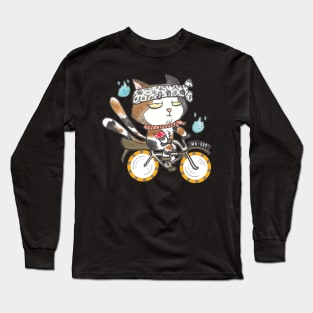 Bored Neko on a bicycle on an Old school bicycle. Long Sleeve T-Shirt